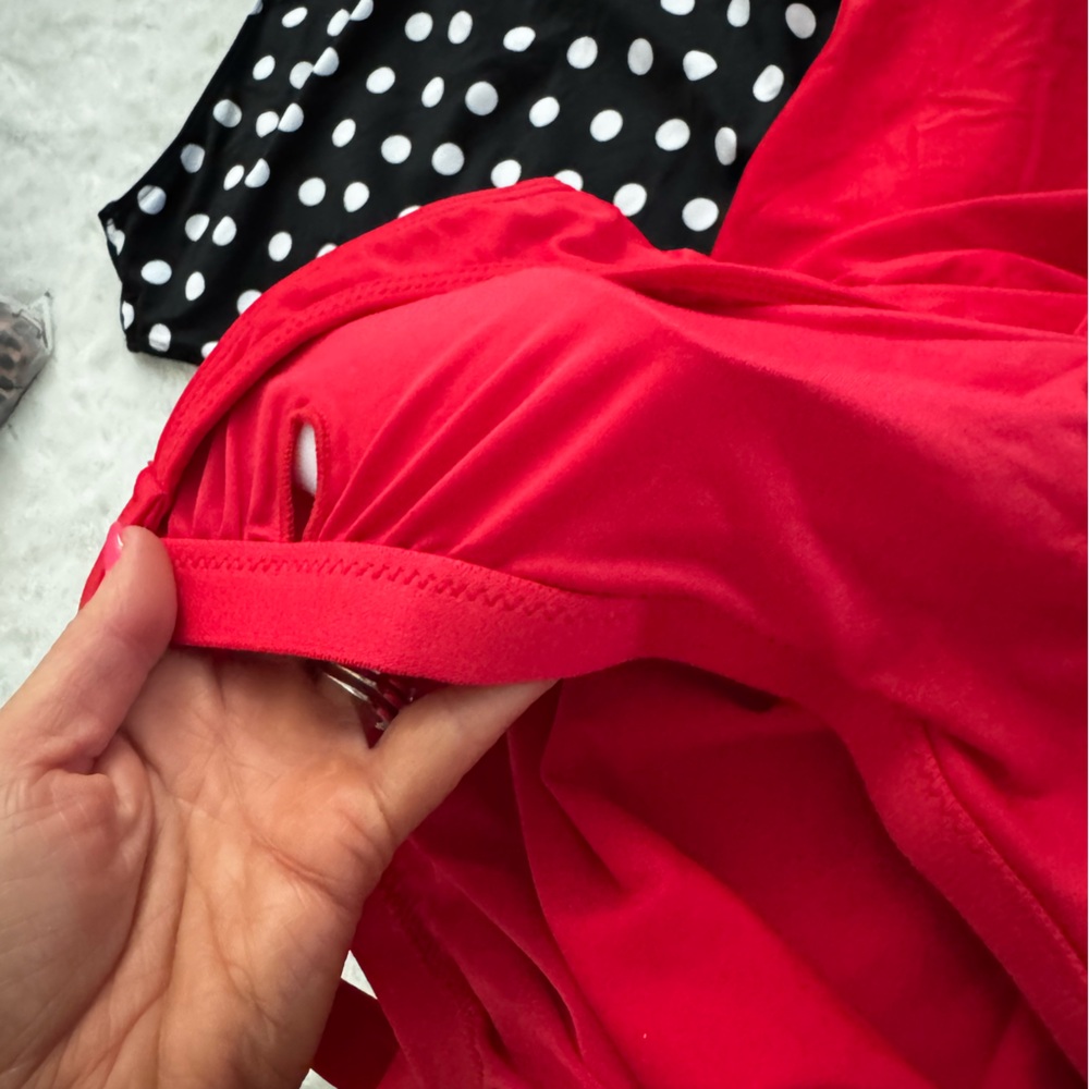 NWT- YONIQUE Tummy Control Bathing Suit Blouson Tankini Swimsuit-Red Dot - Picture 11 of 15